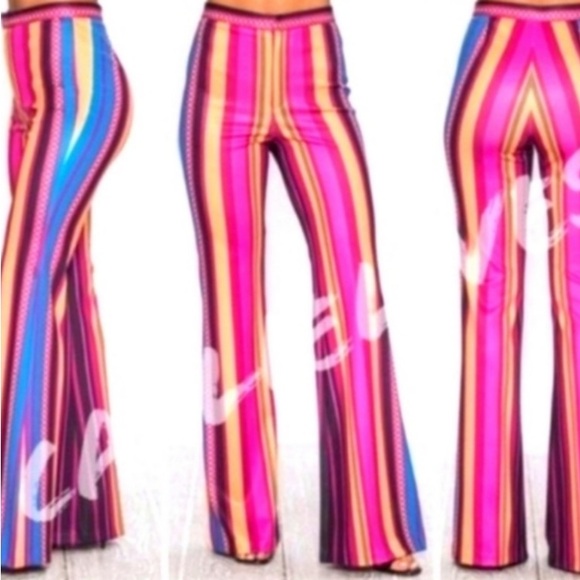 Women’s 70’s NWT Jealous Tomato Striped Wide Leg Multi Colored Pants - Picture 1 of 17